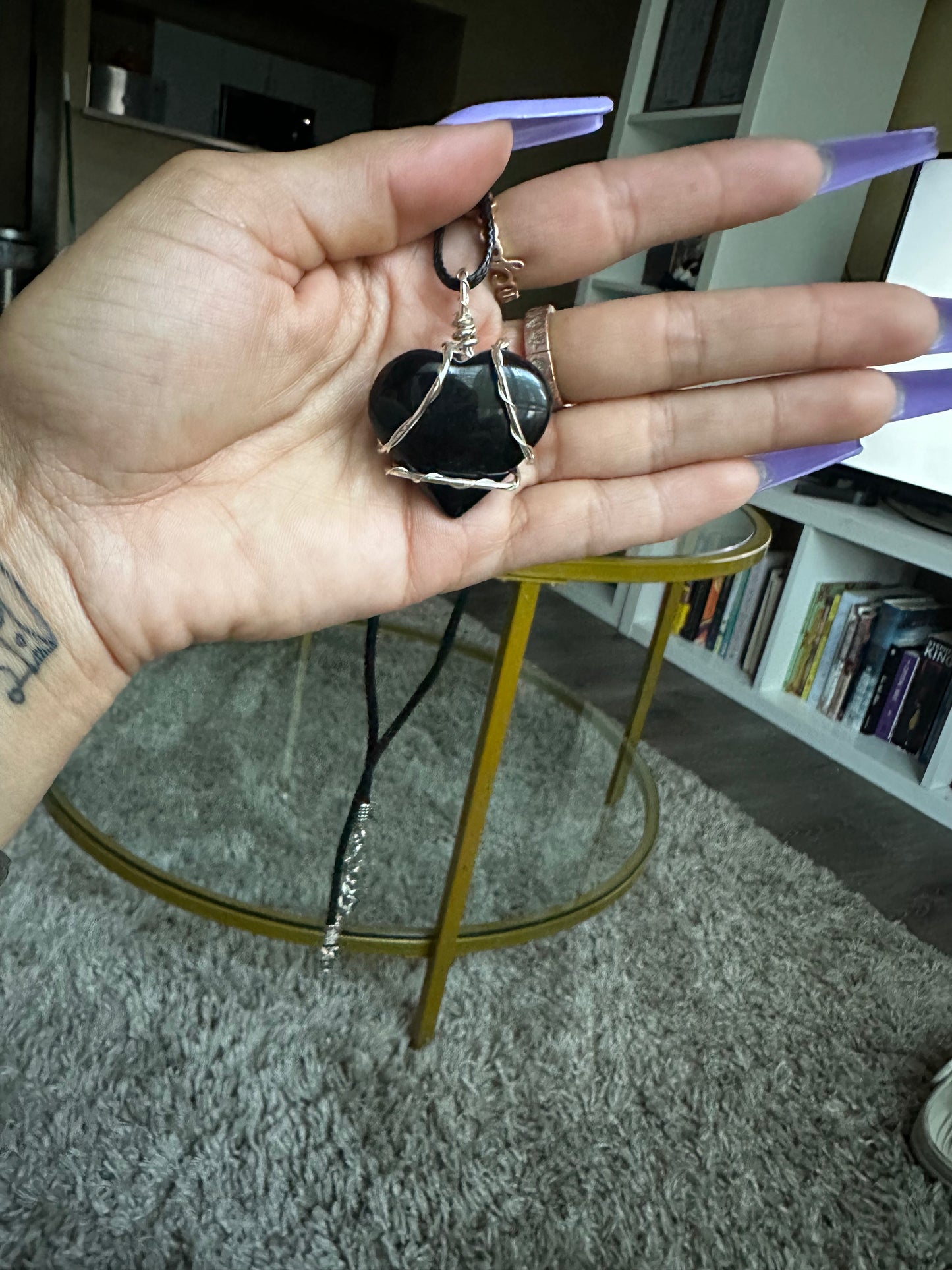 Silver Barbed Wire Black Obsidian Heart Shaped Necklace